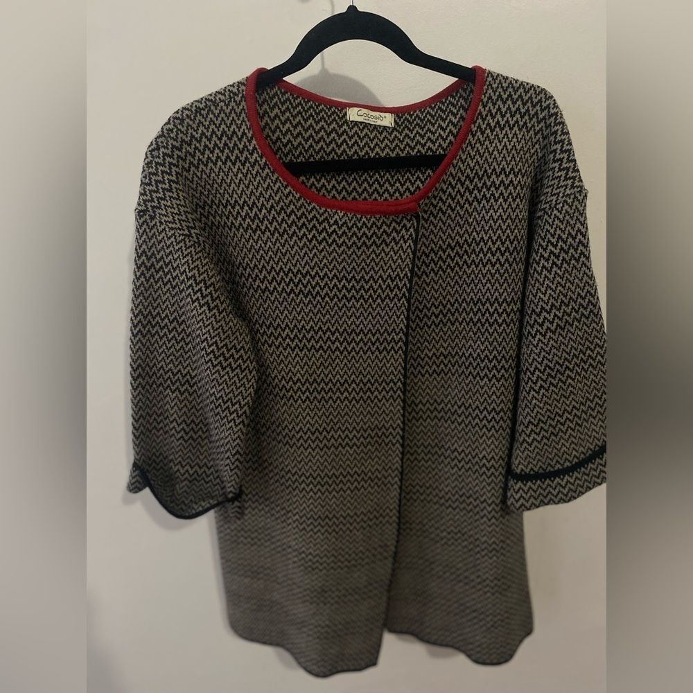 COCOGIO ITALY Sweater Poncho Shawl Wool Herringbone Brown Oversize Medium Sz 8
